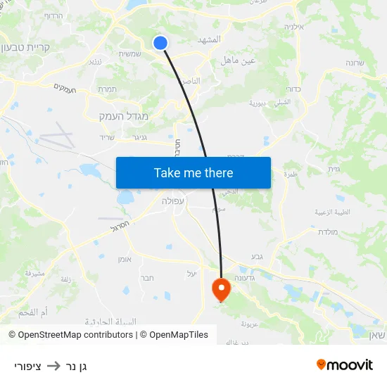 ציפורי to גן נר map