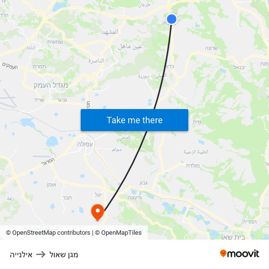 אילנייה to מגן שאול map