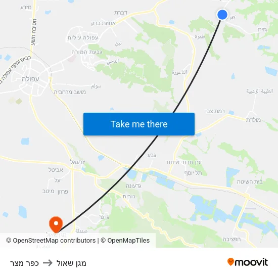 כפר מצר to מגן שאול map
