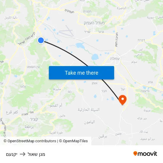 יקנעם to מגן שאול map