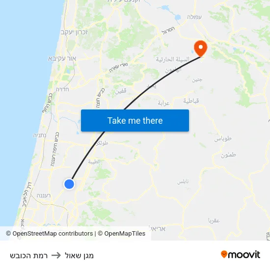 רמת הכובש to מגן שאול map