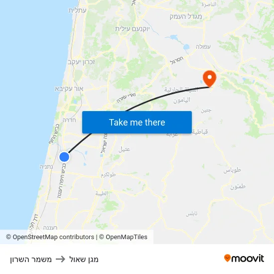 משמר השרון to מגן שאול map