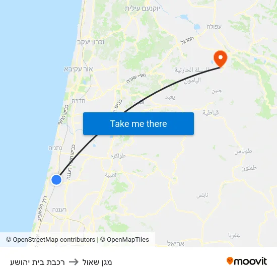 רכבת בית יהושע to מגן שאול map