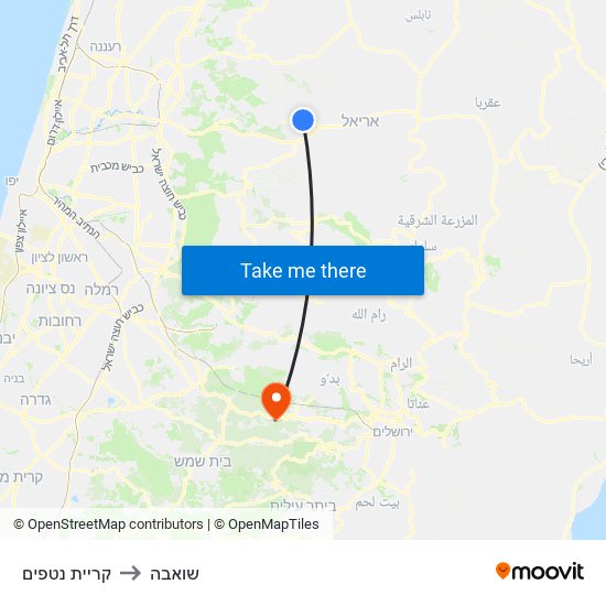 קריית נטפים to שואבה map