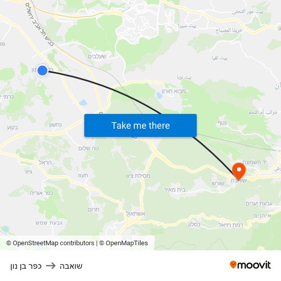 כפר בן נון to שואבה map