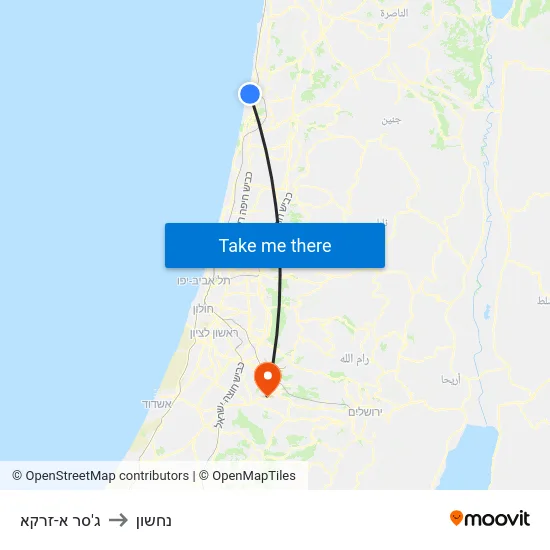 ג'סר א-זרקא to נחשון map