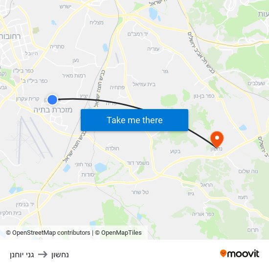 גני יוחנן to נחשון map