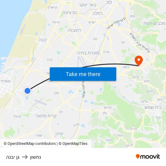 גן יבנה to נחשון map