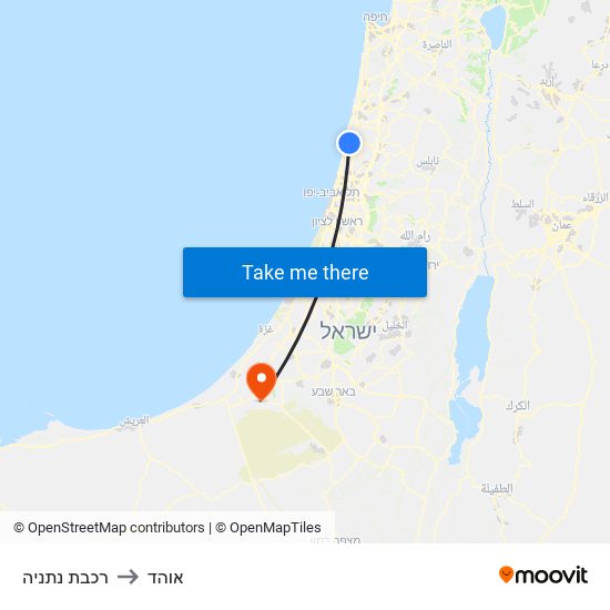 רכבת נתניה to אוהד map