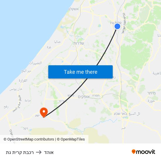 רכבת קרית גת to אוהד map