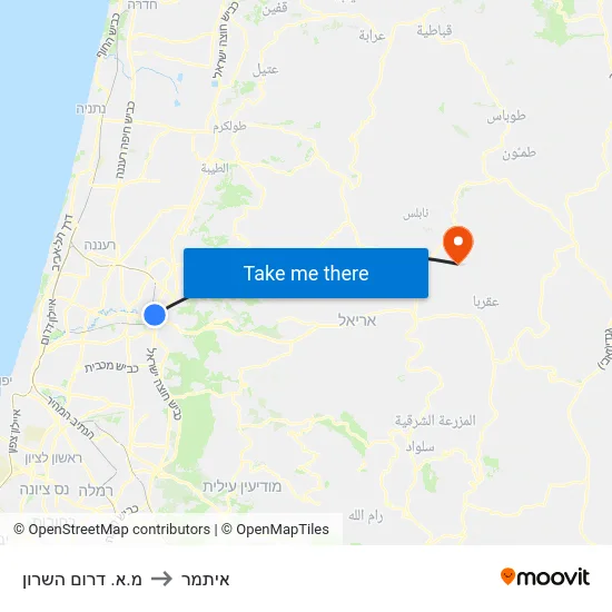 מ.א. דרום השרון to איתמר map