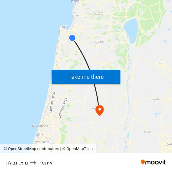 מ.א. זבולון to איתמר map