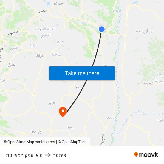 מ.א. עמק המעיינות to איתמר map