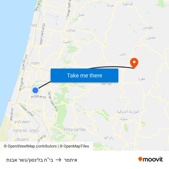 בי''ח בלינסון/גשר אבנת to איתמר map