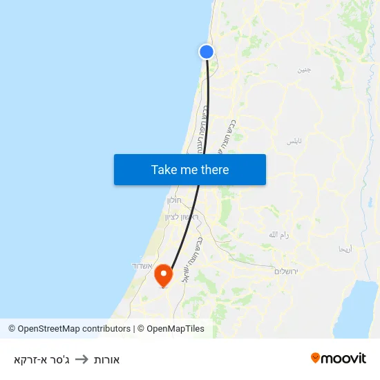 ג'סר א-זרקא to אורות map