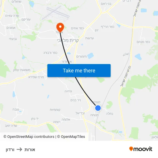ורדון to אורות map