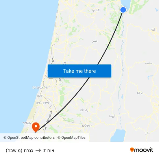 כנרת (מושבה) to אורות map