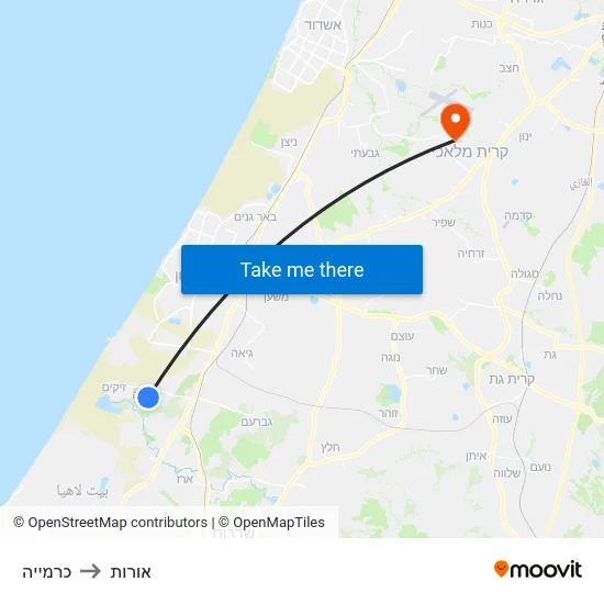 כרמייה to אורות map