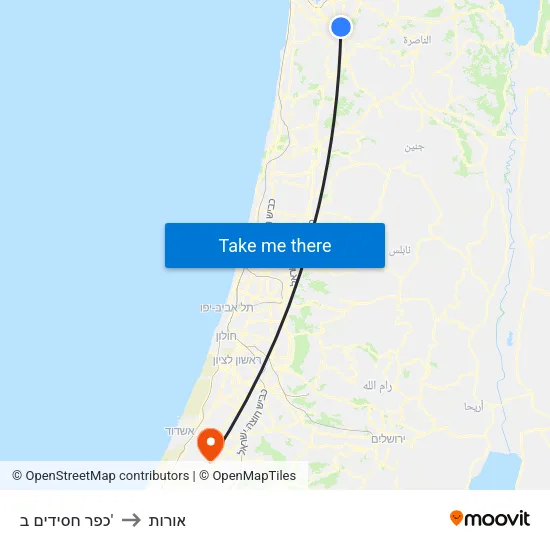 כפר חסידים ב' to אורות map