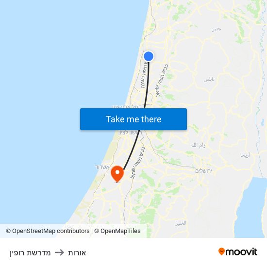 מדרשת רופין to אורות map