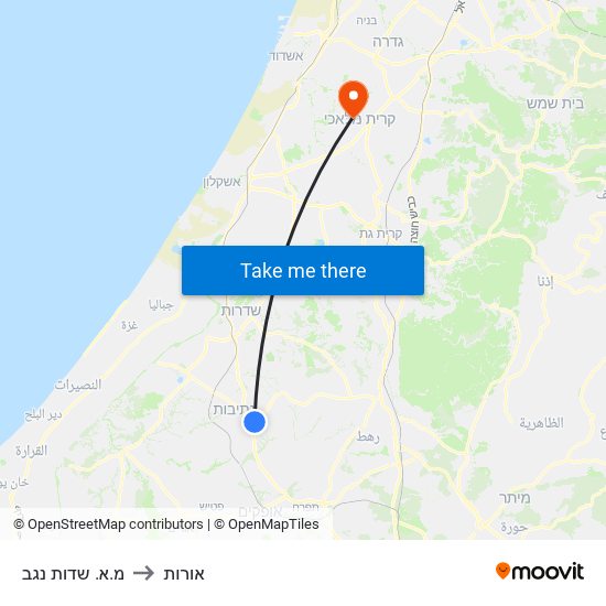 מ.א. שדות נגב to אורות map