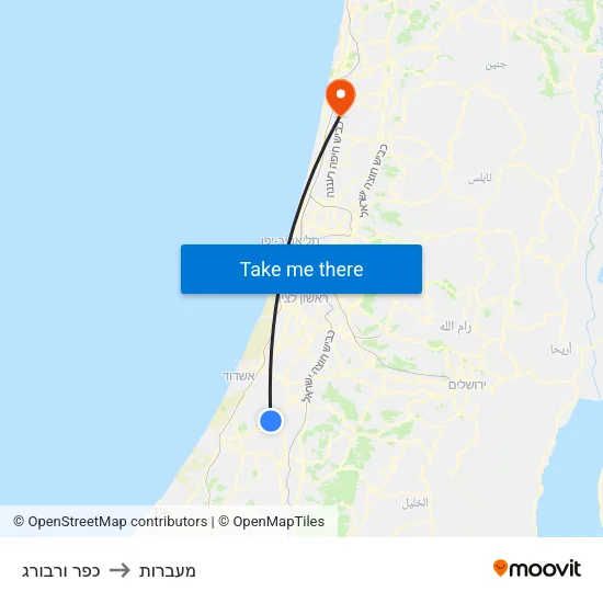 כפר ורבורג to מעברות map