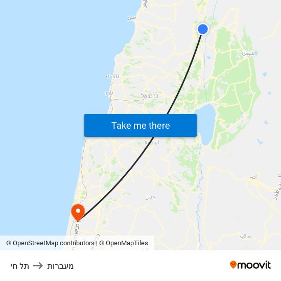 תל חי to מעברות map