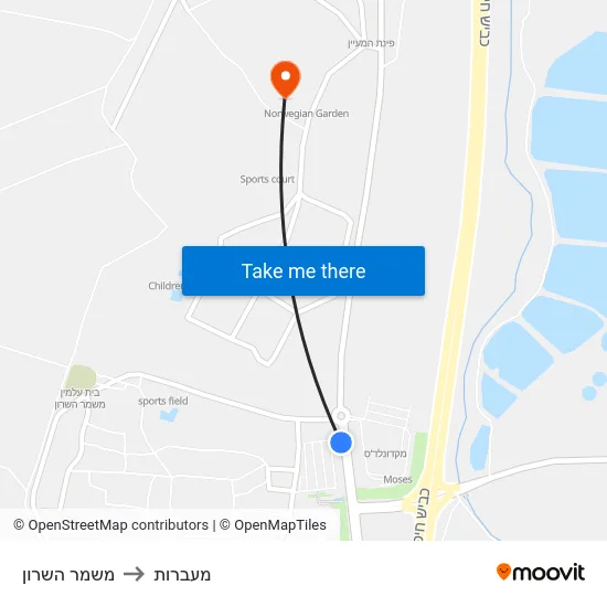 משמר השרון to מעברות map