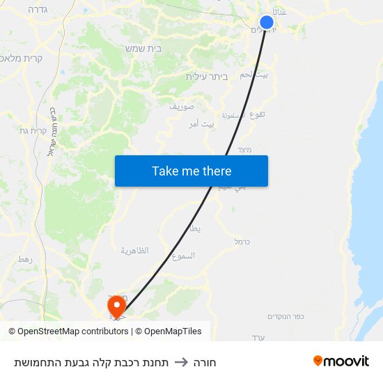 תחנת רכבת קלה גבעת התחמושת to חורה map