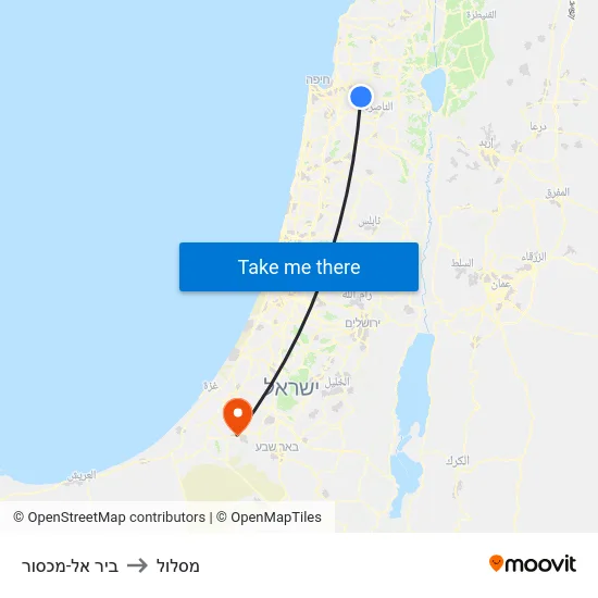 ביר אל-מכסור to מסלול map