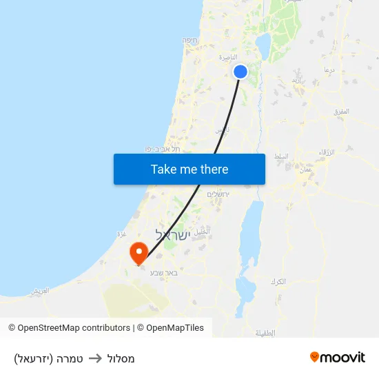 טמרה (יזרעאל) to מסלול map