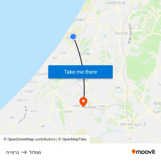 כרמייה to מסלול map