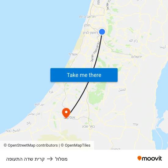 קרית שדה התעופה to מסלול map