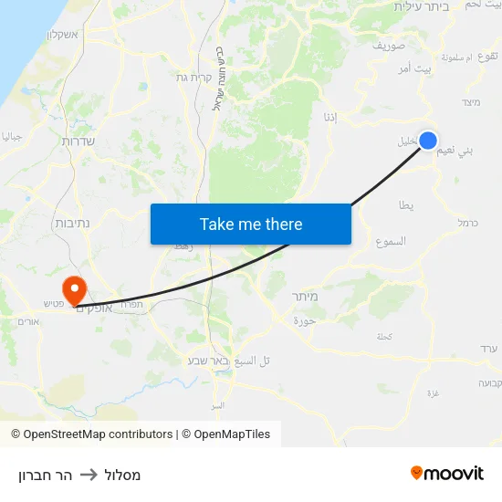 הר חברון to מסלול map