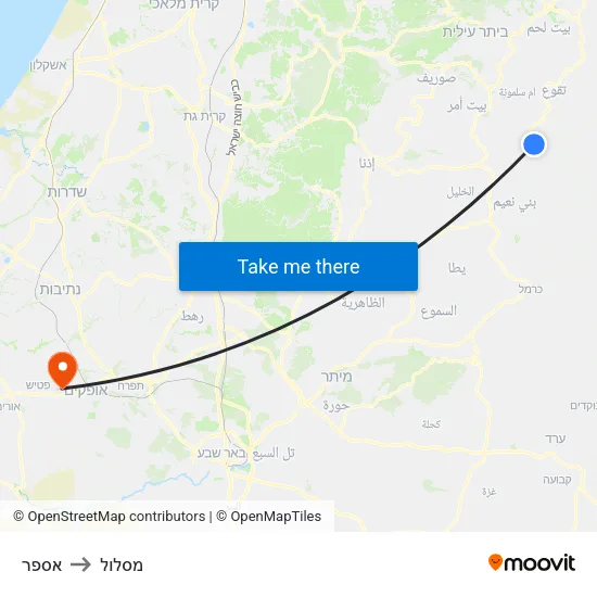 אספר to מסלול map