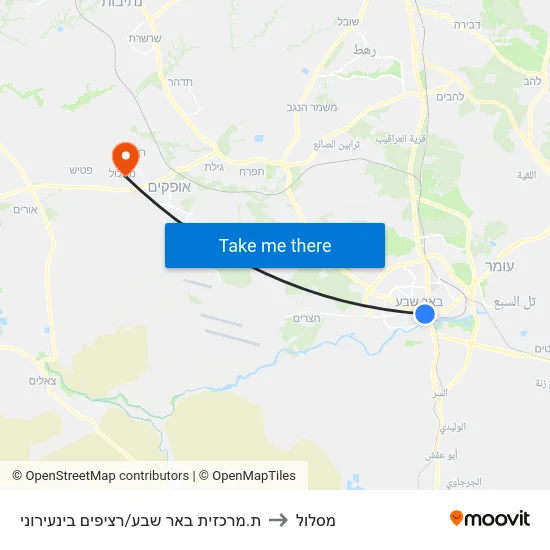 ת.מרכזית באר שבע/רציפים בינעירוני to מסלול map