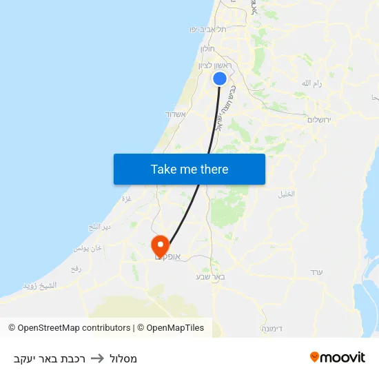 רכבת באר יעקב to מסלול map
