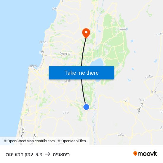 מ.א. עמק המעיינות to ריחאנייה map