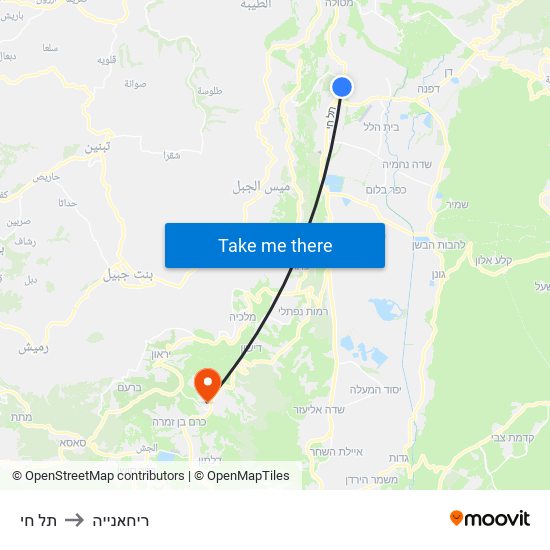תל חי to ריחאנייה map