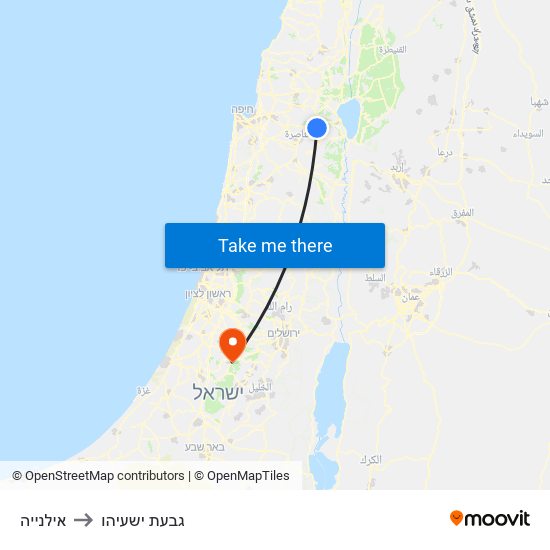 אילנייה to גבעת ישעיהו map