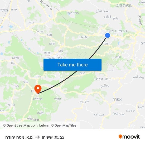 מ.א. מטה יהודה to גבעת ישעיהו map