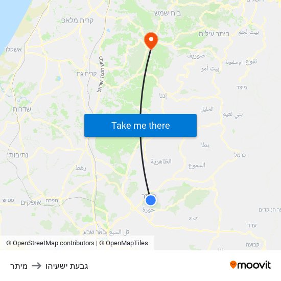 מיתר to גבעת ישעיהו map