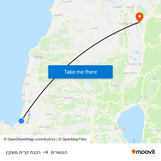רכבת קרית מוצקין to הגושרים map