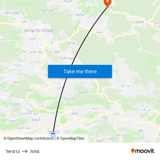 כרמיאל to מתת map