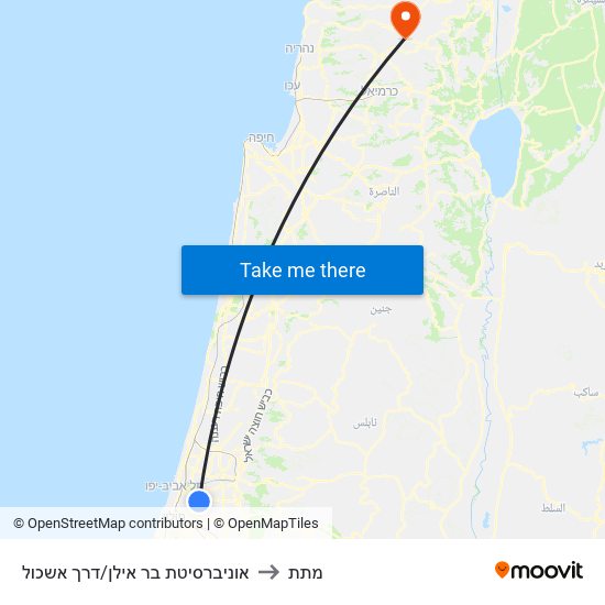 אוניברסיטת בר אילן/דרך אשכול to מתת map