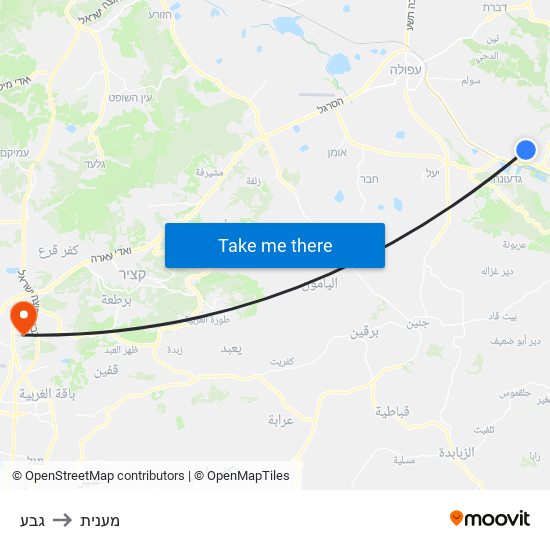 גבע to מענית map