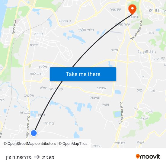 מדרשת רופין to מענית map