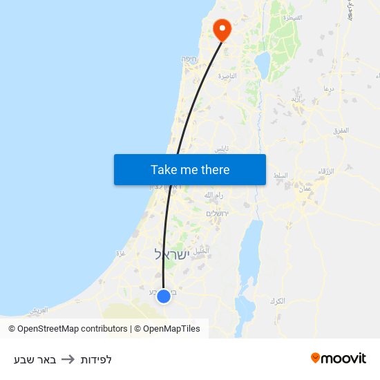 באר שבע to לפידות map