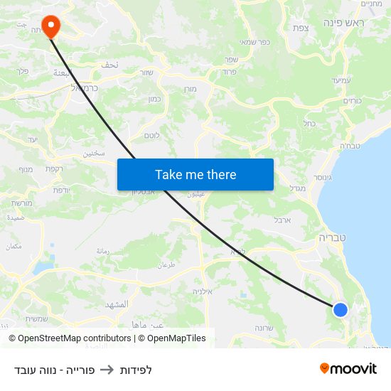 פורייה - נווה עובד to לפידות map