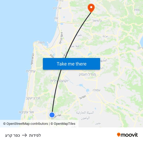 כפר קרע to לפידות map